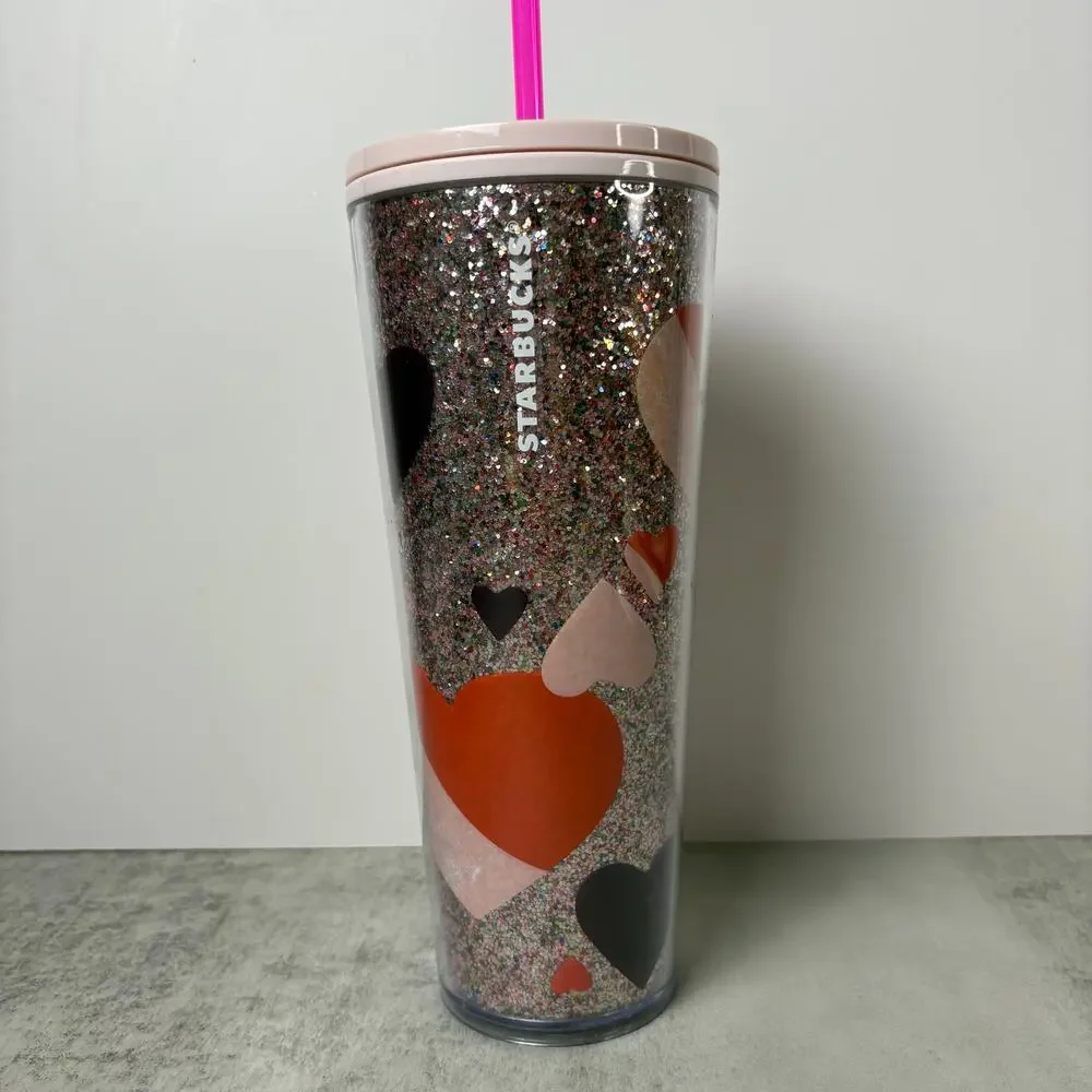 Starbucks 2021 Valentines Day Glitter Hearts Sequin Tumbler Venti 24oz Cold Cup